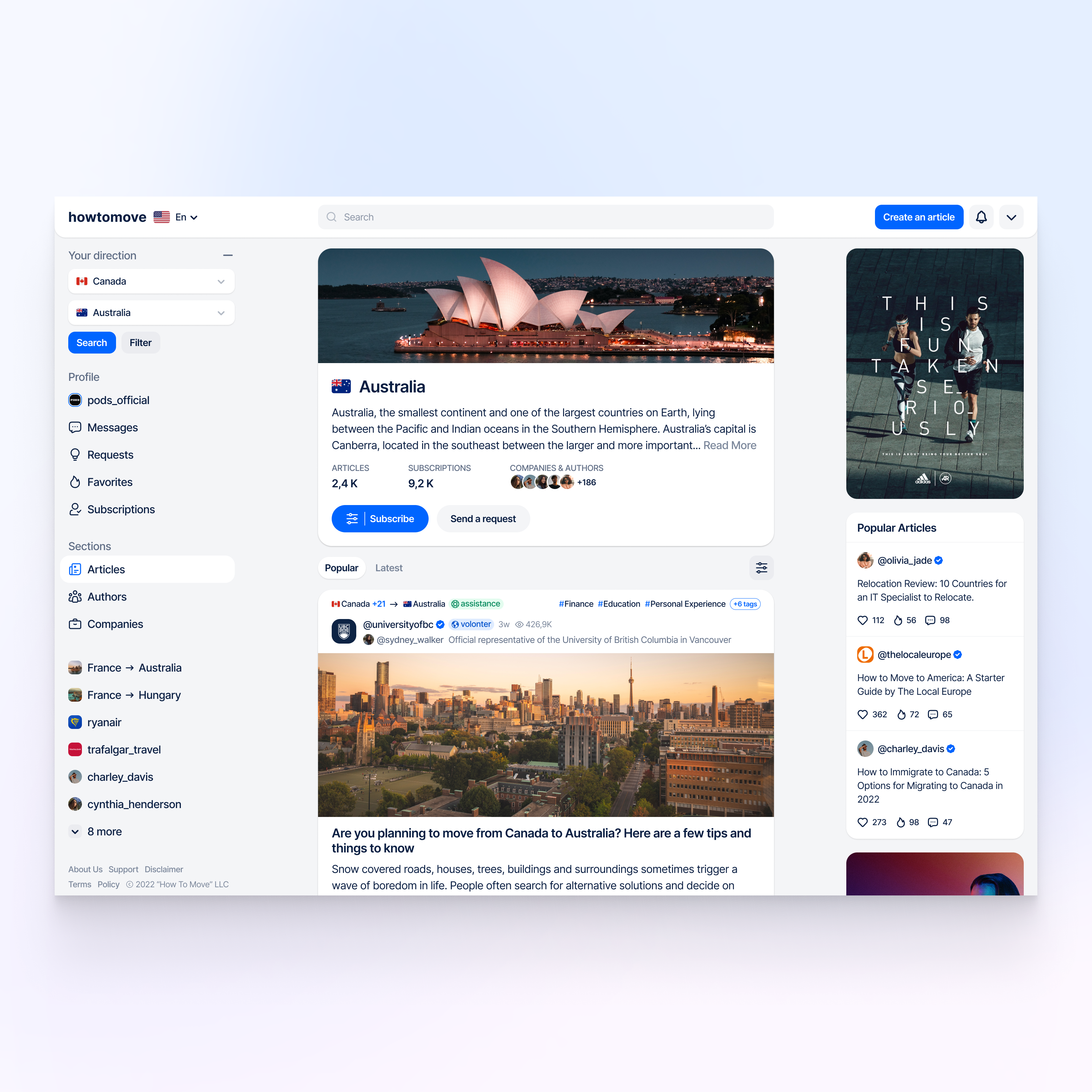 Платформа для написания и поиска материалов о переезде