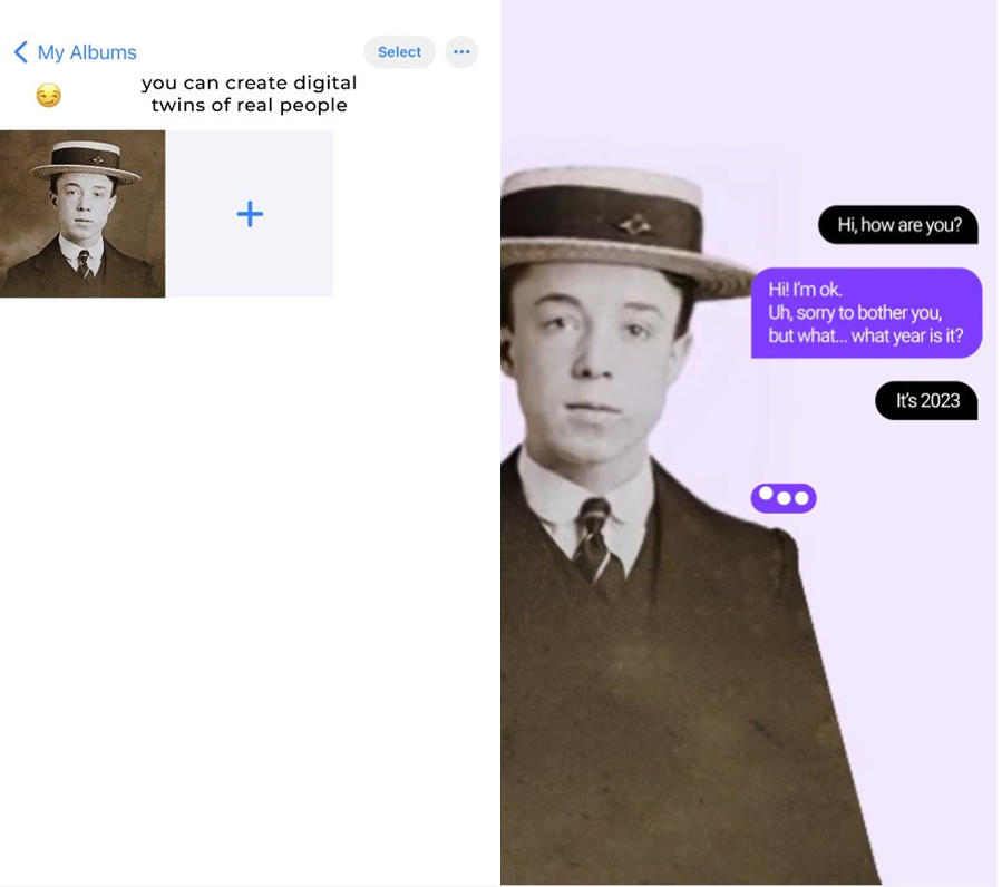 В чат-бота Pheon можно загрузить фото, например, прадедушки и поговорить с ним