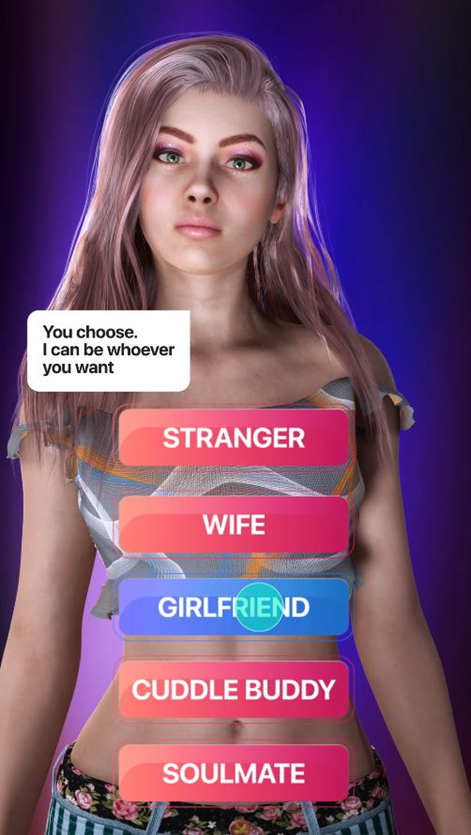 В этом ролике видно, что с виртуальным персонажем можно установить отношения: общаться как с незнакомкой, другом или женой